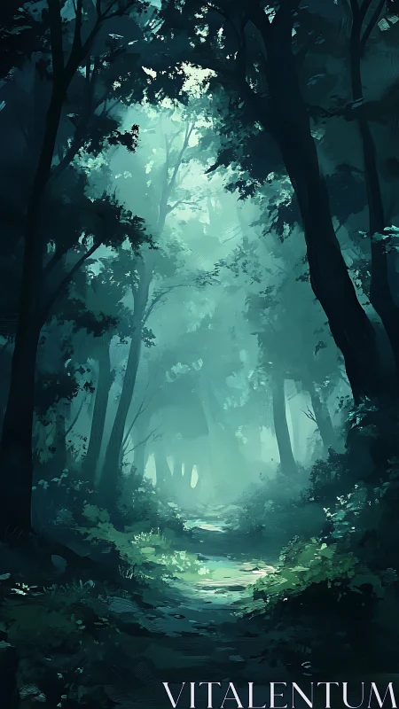 Ethereal Forest Passage: Luminous Canopy with Atmospheric Volumetric Rendering