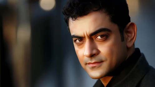 Intense male portrait in warm cinematic side lighting.