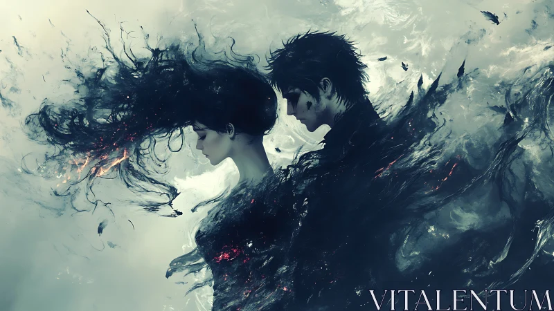 Two Figures Dissolving into Ethereal Chaos.