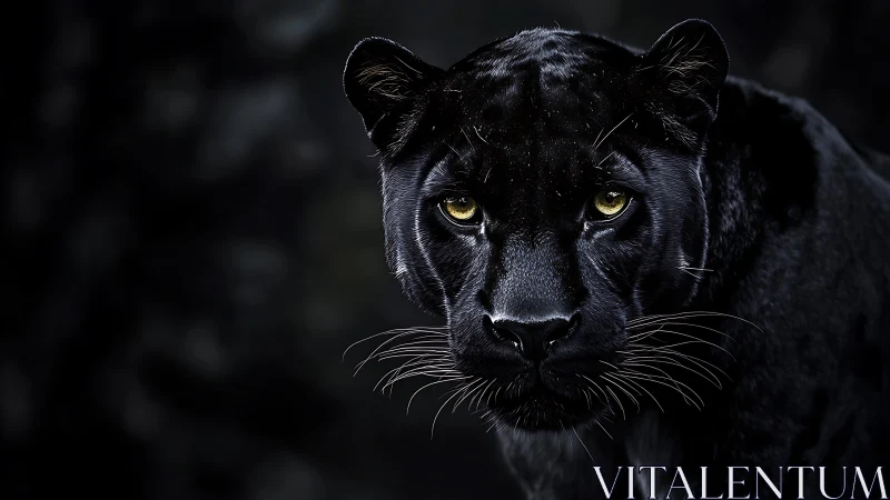 Black Panther Portrait with Luminous Amber Eyes and High Contrast Lighting