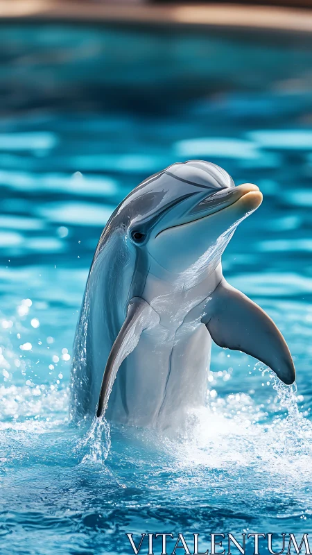 Playful dolphin rises joyfully from clear sparkling water