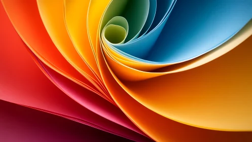 Swirling rainbow paper vortex curling into luminous color.