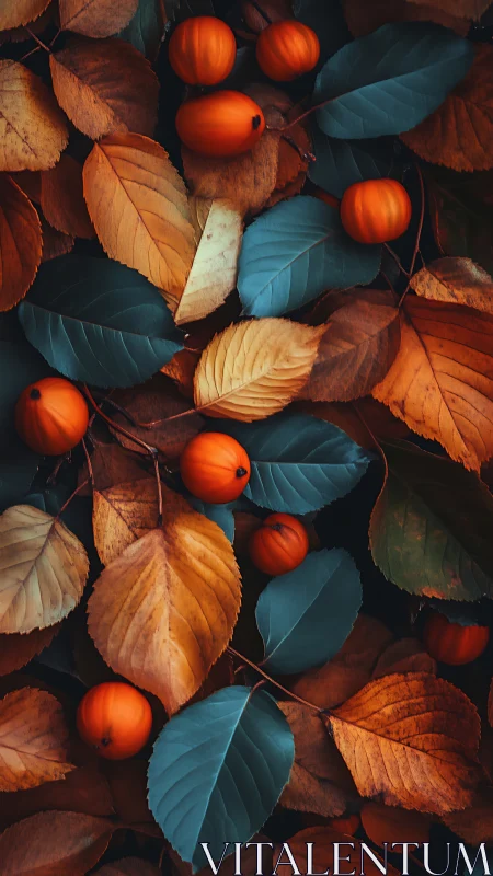 Copper leaves and teal foliage cradle bright autumn berries