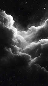 Monochrome interstellar nebula cloudscape with dense starfield