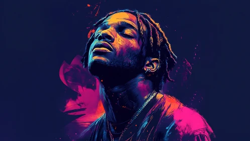 Neon quietude with a soulful figure glowing in color.