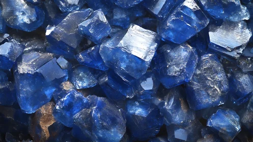 Macro view isolates angular cobalt-blue crystal cluster forms