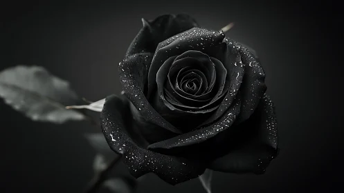 Nocturne Rose in Raindrops, Velvet Petals Drinking Shadows.