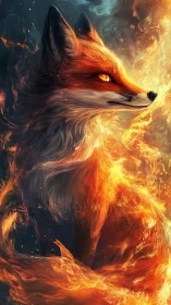 Fiery spirit fox wrapped in swirling, magical embers.