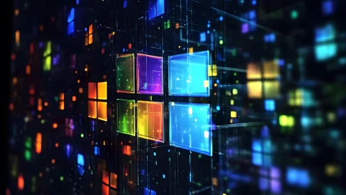 Digital Windows Logo in Futuristic Neon Abstract Style.