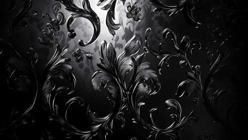 Glossy black embossed floral pattern reflects subtle light