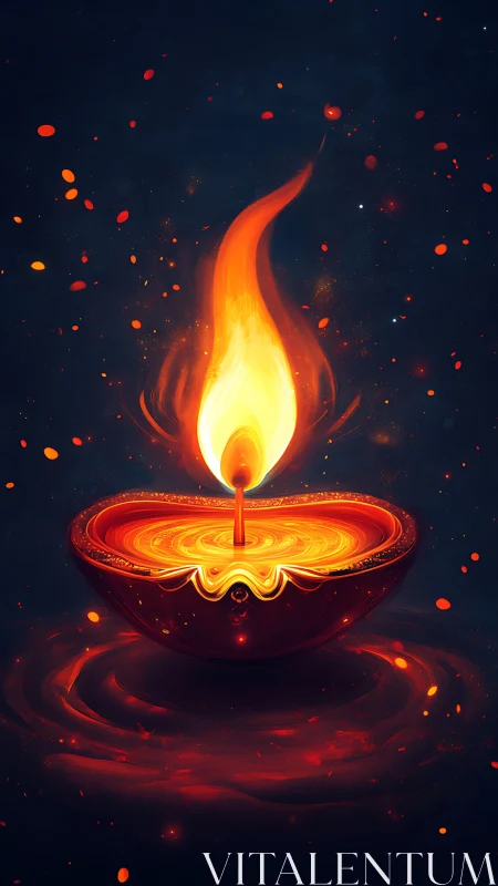Luminous Diya Aflame: Digital Radiance in Darkness.