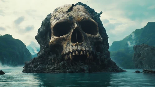 Skull Island Fantasy: Mystical Rock Formation in Turquoise Waters.