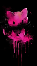 Pink cat graffiti silhouette on black background surface.