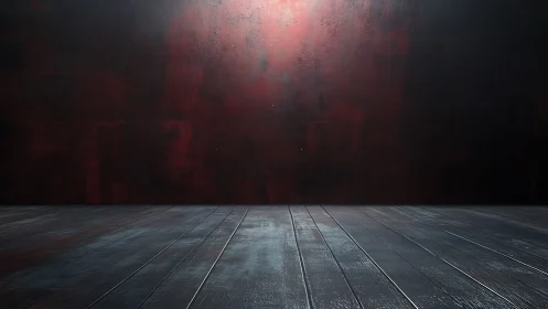 Moody wooden floor and deep red wall inviting imagination.