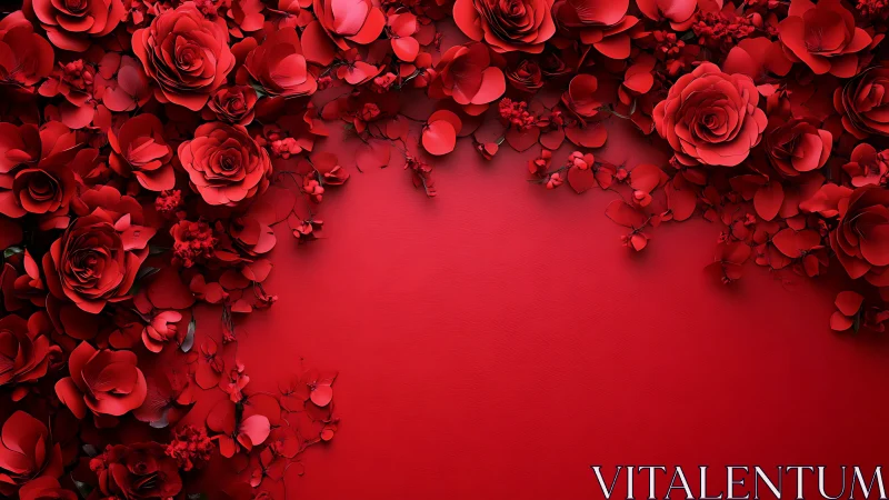Red Rose Floral Wall with Scattered Petals.