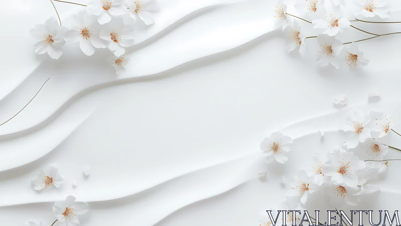 White Flowers on Flowing Ribbons. Minimalist Beauty.