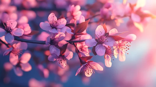 Cherry blossoms displaying botanical structures under soft pink diffuse lighting