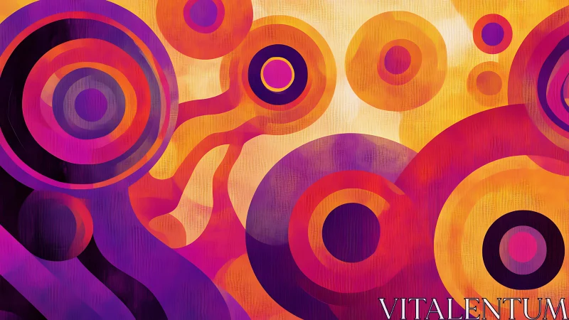 Vibrant concentric circles intersect over warm abstract field
