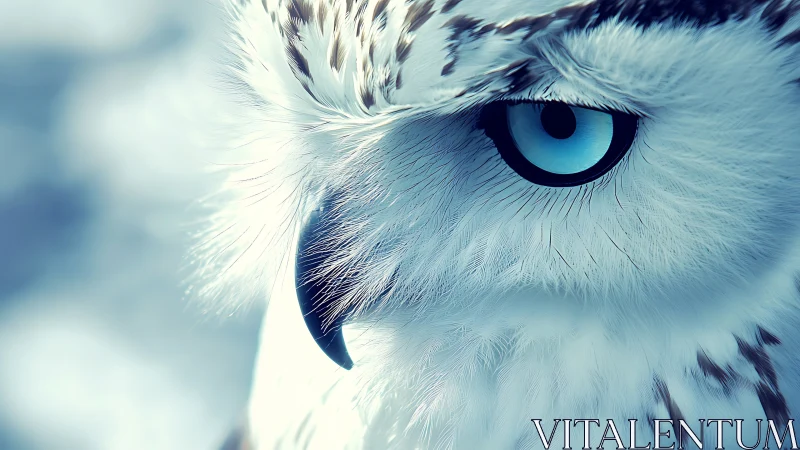 Close-up of Snowy Owl Face in Cool Toned Artistic Photography.
