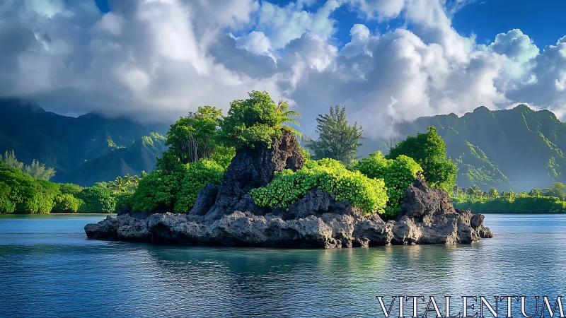 Tropical Island Formation: Limestone Geology and Lush Verdure.