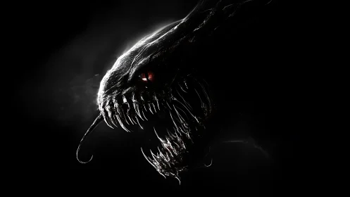 Sinister alien creature profile emerges from deep darkness