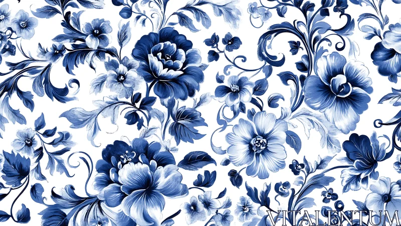 Delicate Blue Florals Dance Across Cream Canvas.