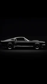 Midnight classic muscle car poised in dramatic profile glow.