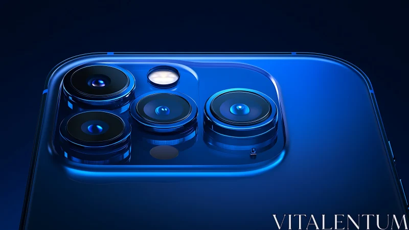 Blue smartphone camera array in dramatic studio lighting.