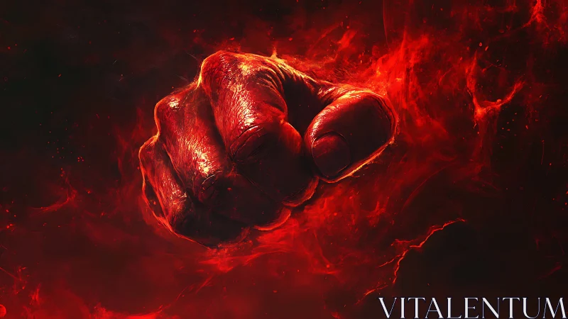 Closed human fist is rendered in red luminous digital form