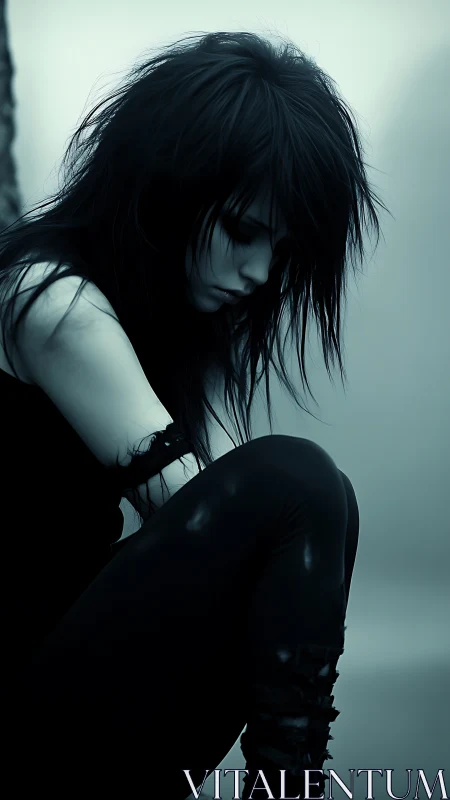 Midnight thoughts curl around a lone gothic silhouette