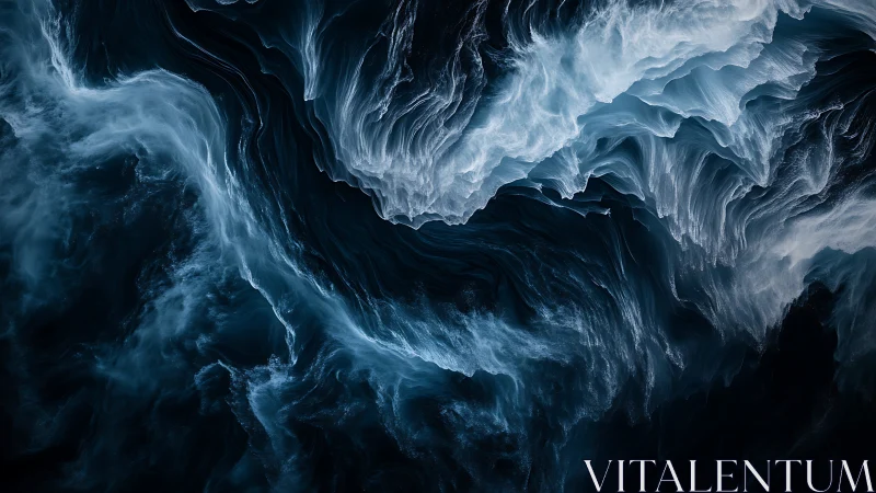 Abstract turbulent currents sculpted in luminous oceanic blue