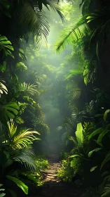 A Lush Jungle Path Glows with Verdant Beauty and Peaceful Light