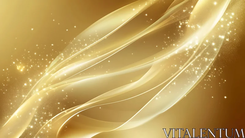 Shimmering Gold Abstract Waves with Sparkling Light Effects.