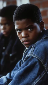 Quiet strength in denim and brickbound afternoon light.