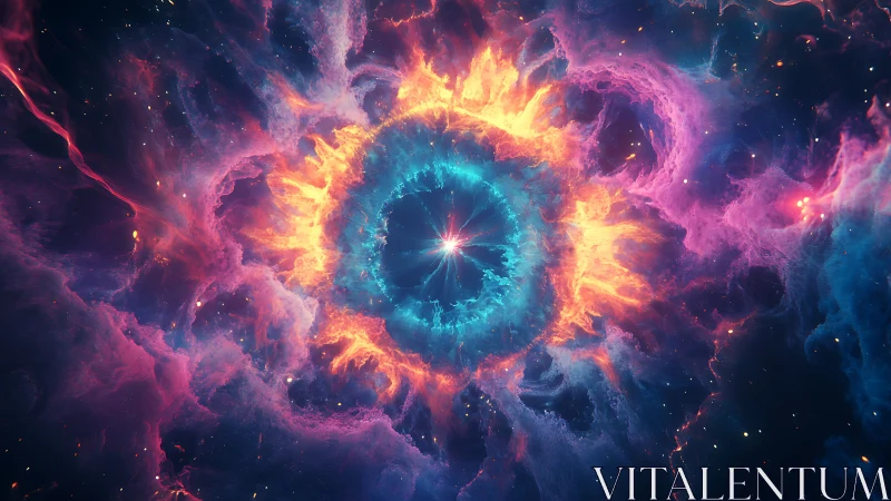 Cosmic nebula ring surrounds bright stellar core in space