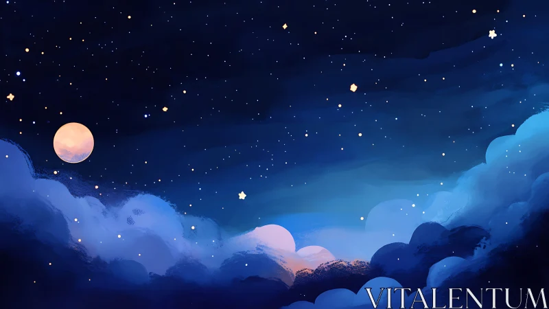 Soft moonlit sky drifting above dreamy twilight clouds.