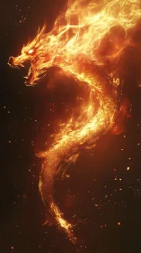 Serpentine fire dragon form on dark background field.