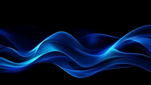 Blue translucent waveforms traverse horizontally on black