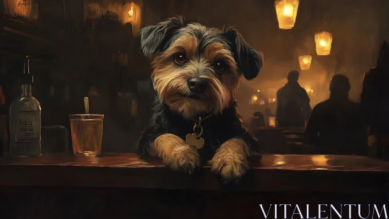 Dog at Bar Counter in Moody Tavern Interior.