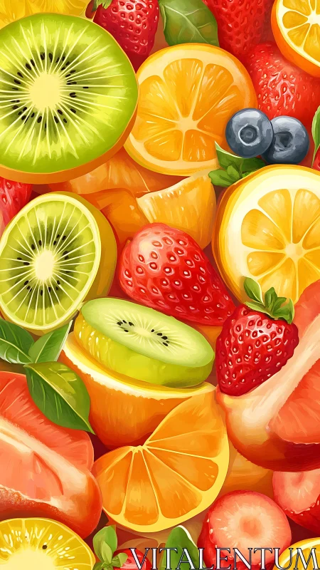 Colorful sliced fruit mix with citrus, kiwi, berries