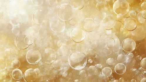 Golden effervescent bubbles in soft luminous abstraction.