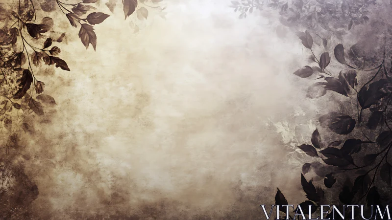 Muted sepia foliage border overlays textured grunge parchment