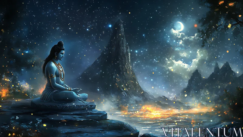 Moonlit ascetic dreams beside a cosmic river of fire.