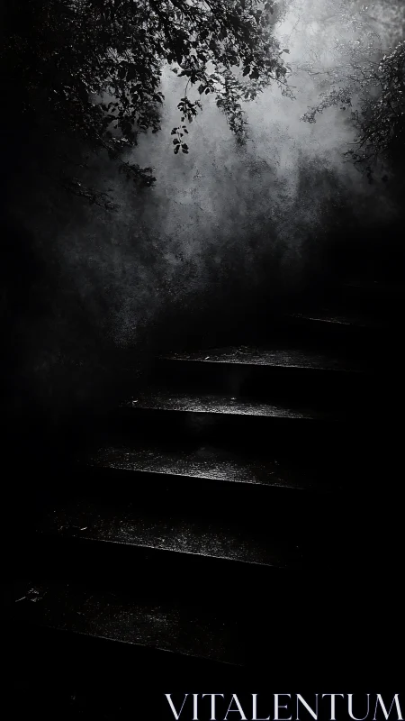 Misty forest steps inviting quiet walks into the unknown.