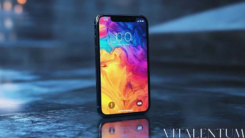 Modern Smartphone Glows With Vibrant Rainbow Wallpaper.