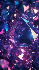 Iridescent crystal cluster rendered in neon bokeh lighting field