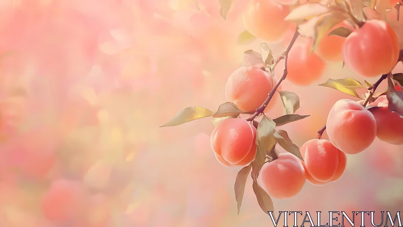 Soft-focus botanical study of ripe apricots on branch.
