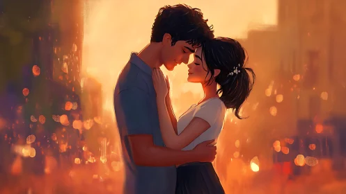 Two hearts find love under glowing city lights