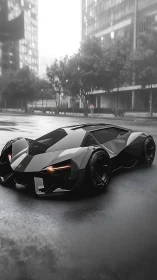 Midnight predator prowls a rain-glossed urban canyon street