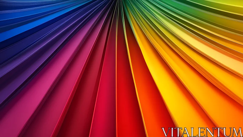 Radial fan of rainbow paper sheets with layered edge lighting